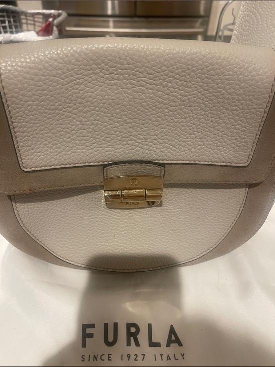Furla Handbags - Leather  Furla Beige and Cream Leather Crossbody Saddle Bag with Gold Hardware